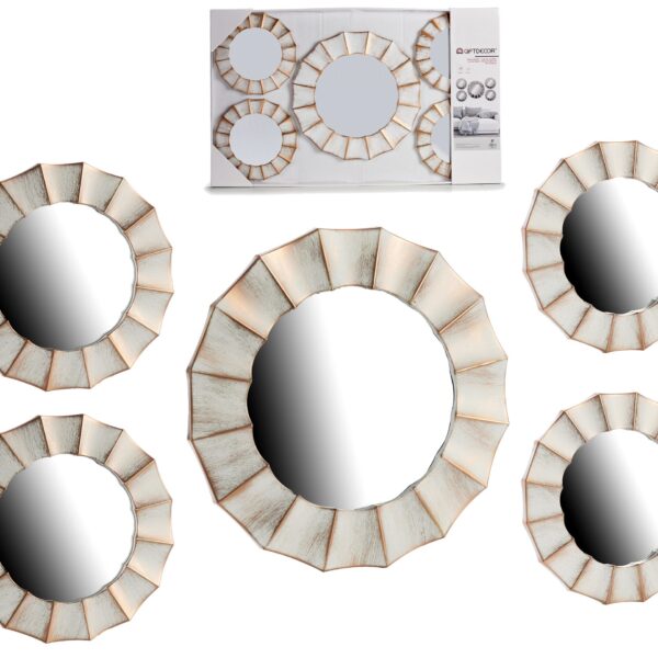 JUEGO 5 ESPEJOS REDONDOS BLANCO/DORADO