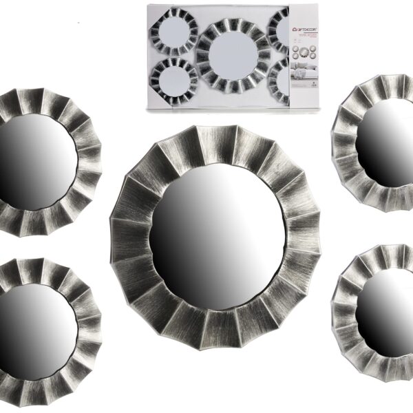 JUEGO 5 ESPEJOS REDONDOS NEGRO/PLATA