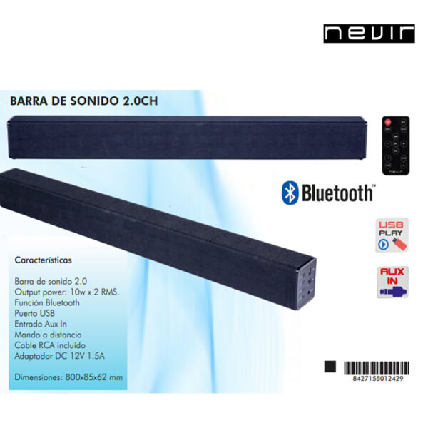 BARRA SONIDO NEVIR 80 CM 10W BT