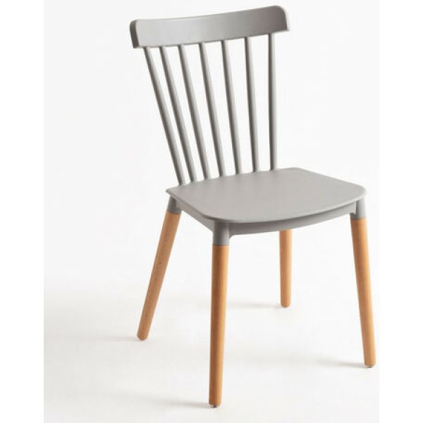 SILLA GRIS PATAS MADERA NATURAL