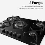 ENCIMERA 5 FUEGOS GAS DE CRISTAL NEGRO - Imagen 2