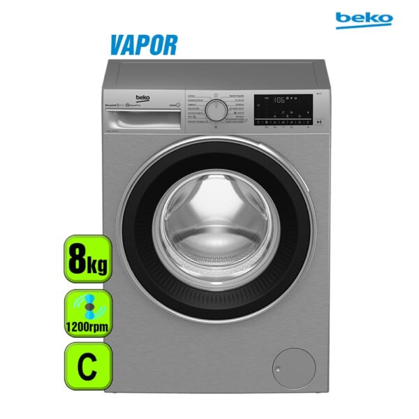 LAVADORA BEKO 8 KG 1200 RPM INOX VAPOR