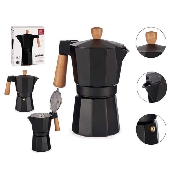 CAFETERA ITALIANA KINVARA 6 TAZAS NEGRA/MADERA