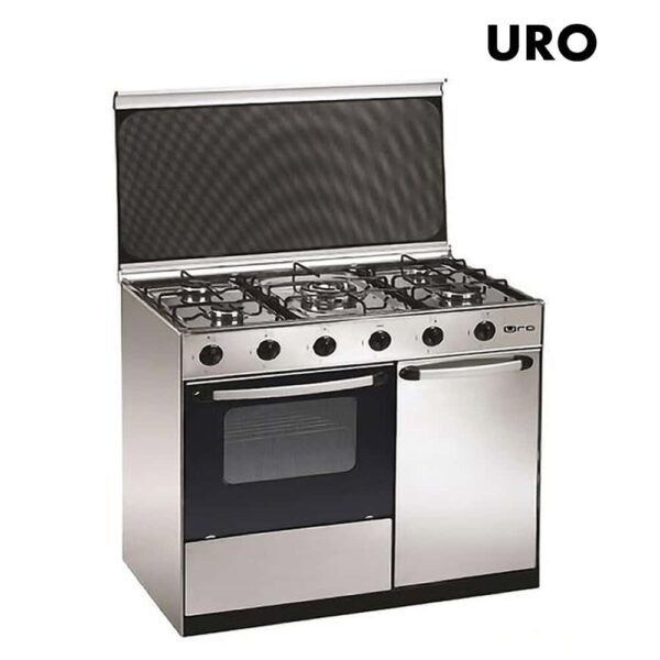 COCINA GAS URO 5 F + HORNO + PORTA INOX 90