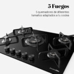 Placa De Gas Cristal Negro 5 Fuegos Universal Blue - Imagen 4