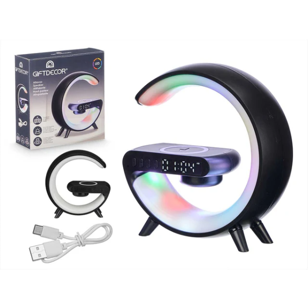 ALTAVOZ RELOJ CARGADOR INALAMB LUZ NEGRO